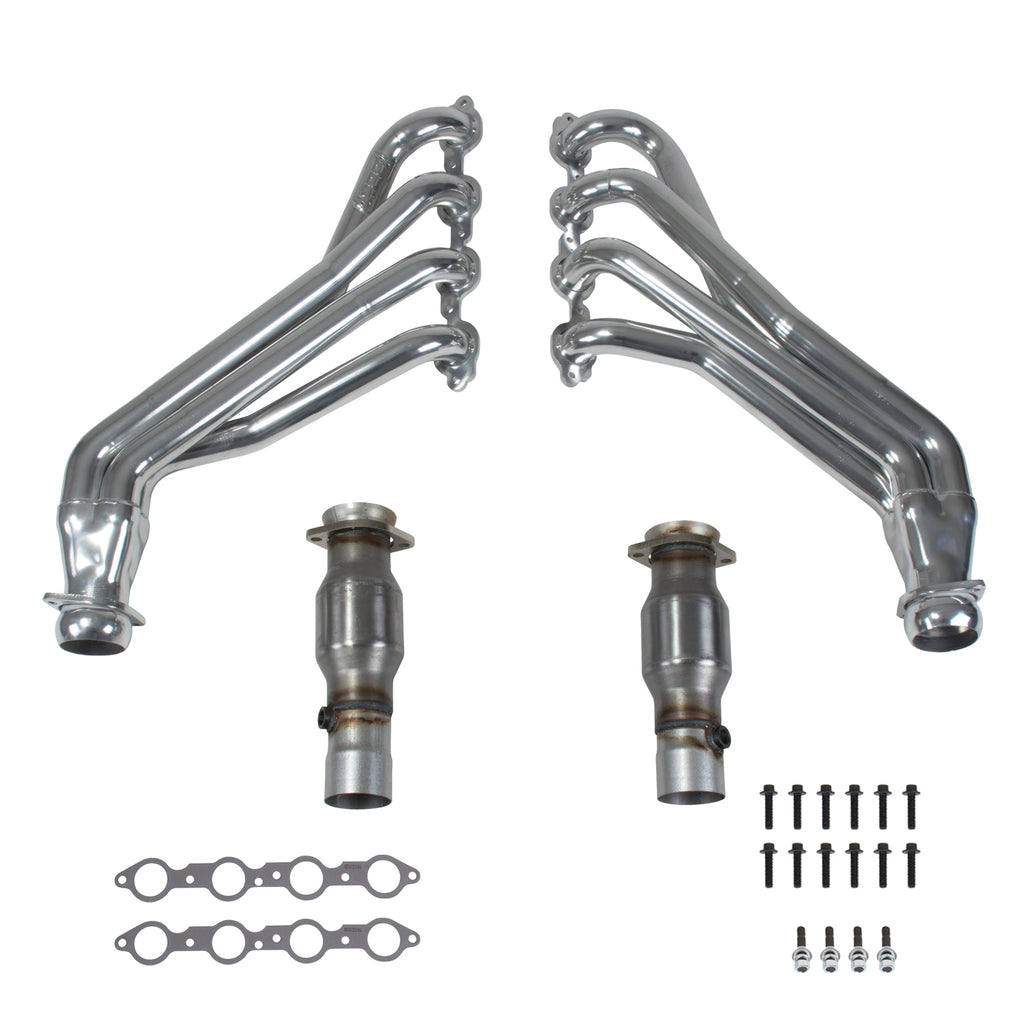BBK 40440 2-3/4 Long Tube Headers Polished Ceramic and 40441 High Flow Converters for Chevrolet Camaro SS 6.2 LT1 - BBK Performance