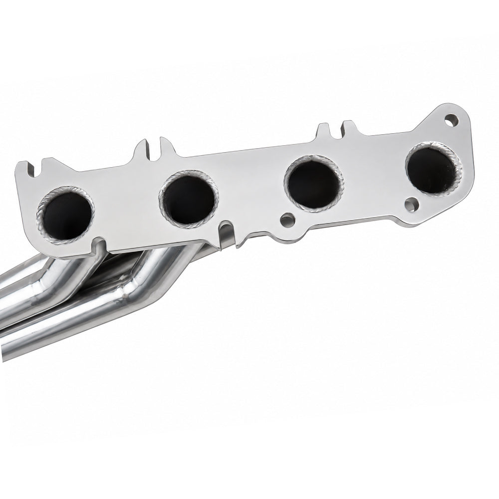 Polished silver ceramic Ford F150 5.0 Coyote long tube exhaust headers by BBK Performance for 2011-2014 trucks.