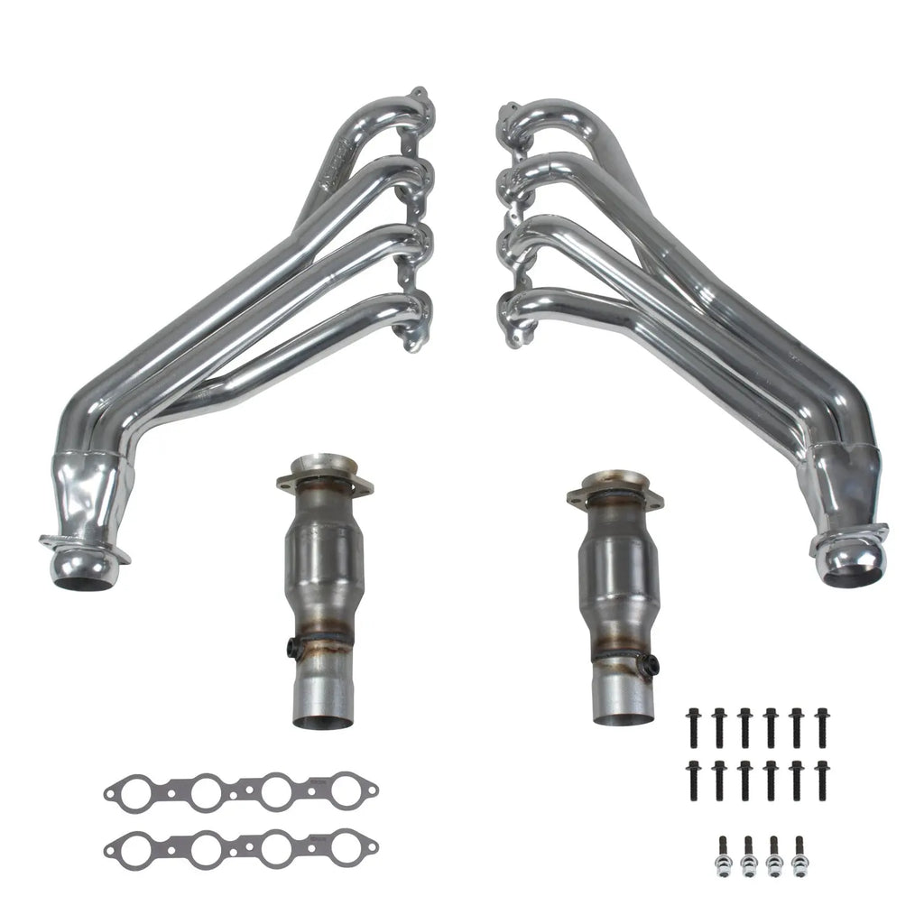 BBK 40440 2-3/4 Long Tube Headers Polished Ceramic and 40441 High Flow Converters for Chevrolet Camaro SS 6.2 LT1 - BBK Performance