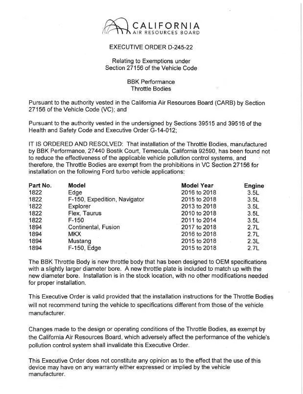 Ford Mustang and F150 3.5 / 3.7L V6 73mm Throttle Body 11-17 - BBK Performance